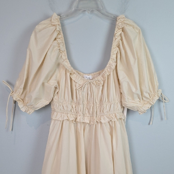 NEW WORTH COLLECTIVE Crissy 100% Cotton Ruched Midi Dress in Cream Bump Friendly - Picture 5 of 12